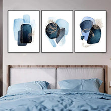 Load image into Gallery viewer, 3 Pcs Set Blue Horizon Framed Abstract Canvas Wall Art - Decor Home