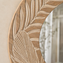 Load image into Gallery viewer, Palmwood Round Wall Mirror – Natural Carved Decorative Mirror