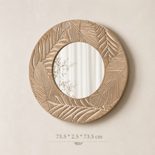 Load image into Gallery viewer, Palmwood Round Wall Mirror – Natural Carved Decorative Mirror