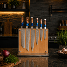 Load image into Gallery viewer, Natural Bamboo Magnetic Knife Block – Double-Sided Knife Holder with Acrylic Panels