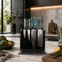 Load image into Gallery viewer, Black Magnetic Knife Block – Double-Sided Bamboo Knife Holder with Covers