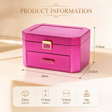 Load image into Gallery viewer, Pink Decor Home jewellery storage box with lock and drawer showing dimensions.