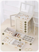 Load image into Gallery viewer, Elegant Rotating PU Leather Jewellery Organizer with 5 Drawers, Side Doors & Mirror