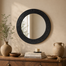Load image into Gallery viewer, Eclipse Ridge Round Mirror – Large Decorative Black Wall Mirror