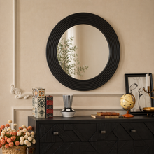 Load image into Gallery viewer, Eclipse Ridge Round Mirror – Large Decorative Black Wall Mirror