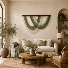 Load image into Gallery viewer, Sage & Ivory Macramé Wall Hanging – Large Handwoven Cotton Wall Décor (100cm x 70cm)