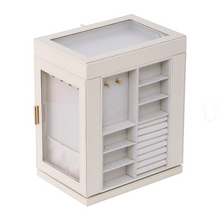 Load image into Gallery viewer, Elegant Rotating PU Leather Jewellery Organizer with 5 Drawers, Side Doors & Mirror