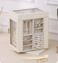 Load image into Gallery viewer, Elegant 360° Rotating Jewellery Box with Mirror – PU Leather Luxe Organizer