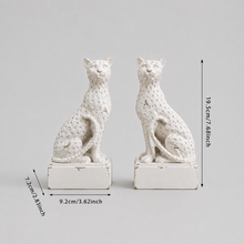 Load image into Gallery viewer, Maison Leopard Bookends in rustic white resin with dimensions for size reference.