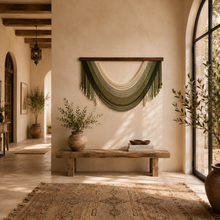 Load image into Gallery viewer, Olive & Cream Macramé Wall Hanging – Large Handwoven Cotton Wall Décor (100cm x 60cm)