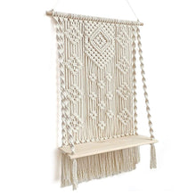 Load image into Gallery viewer, Macrame Wall Hanging Planter Wooden Floating Shelf - Decor Home