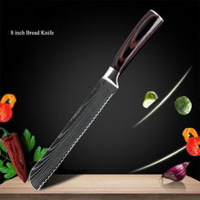 Load image into Gallery viewer, 8 Pcs High Carbon Stainless Steel Damascus Pakka Wood Handles Knife Set - Decor Home
