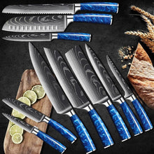 Load image into Gallery viewer, 8 Pcs High Carbon Stainless Steel Damascus Blue Resin Handle Knife Set - Decor Home
