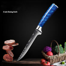 Load image into Gallery viewer, 8 Pcs High Carbon Stainless Steel Damascus Blue Resin Handle Knife Set - Decor Home