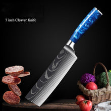 Load image into Gallery viewer, 8 Pcs High Carbon Stainless Steel Damascus Blue Resin Handle Knife Set - Decor Home