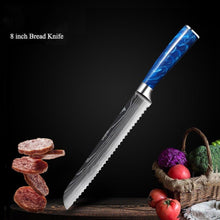 Load image into Gallery viewer, 8 Pcs High Carbon Stainless Steel Damascus Blue Resin Handle Knife Set - Decor Home