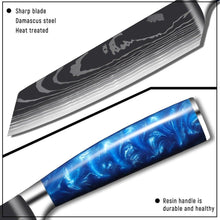 Load image into Gallery viewer, 8 Pcs High Carbon Stainless Steel Damascus Blue Resin Handle Knife Set - Decor Home