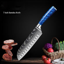 Load image into Gallery viewer, 8 Pcs High Carbon Stainless Steel Damascus Blue Resin Handle Knife Set - Decor Home