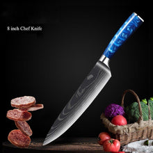 Load image into Gallery viewer, 8 Pcs High Carbon Stainless Steel Damascus Blue Resin Handle Knife Set - Decor Home