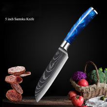 Load image into Gallery viewer, 8 Pcs High Carbon Stainless Steel Damascus Blue Resin Handle Knife Set - Decor Home