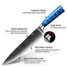 Load image into Gallery viewer, 8 Pcs High Carbon Stainless Steel Damascus Blue Resin Handle Knife Set - Decor Home