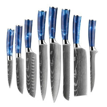 Load image into Gallery viewer, 8 Pcs High Carbon Stainless Steel Damascus Blue Resin Handle Knife Set - Decor Home
