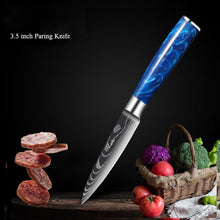 Load image into Gallery viewer, 8 Pcs High Carbon Stainless Steel Damascus Blue Resin Handle Knife Set - Decor Home
