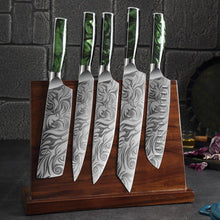 Load image into Gallery viewer, 8 Pcs High Carbon Stainless Steel Damascus Knife Set Green - Decor Home
