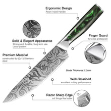 Load image into Gallery viewer, 8 Pcs High Carbon Stainless Steel Damascus Knife Set Green - Decor Home