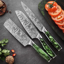 Load image into Gallery viewer, 8 Pcs High Carbon Stainless Steel Damascus Knife Set Green - Decor Home