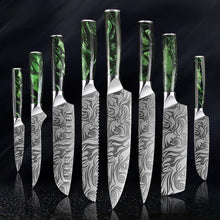 Load image into Gallery viewer, 8 Pcs High Carbon Stainless Steel Damascus Knife Set Green - Decor Home