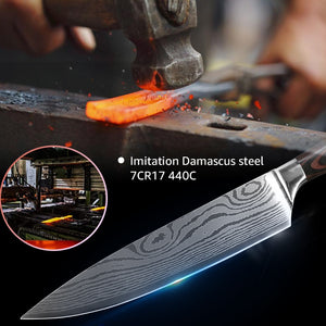9 Pcs High Carbon Stainless Steel Damascus Kitchen Knives Set