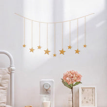Load image into Gallery viewer, 9 Pcs Wood Gold Star Garland Wall Hanging Set - Decor Home