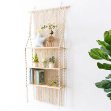 Load image into Gallery viewer, Tripe Plant Hanger Handmade Macrame Wooden Floating Shelf - Decor Home