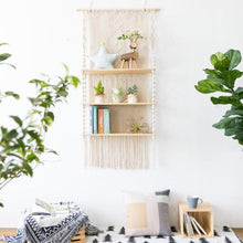 Load image into Gallery viewer, Tripe Plant Hanger Handmade Macrame Wooden Floating Shelf - Decor Home