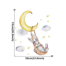 Load image into Gallery viewer, Adorable Bears and Bunnies Swinging On The Star and Moon Wall Stickers - Decor Home