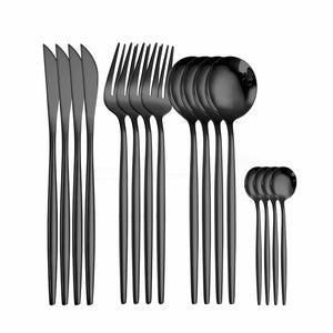 16 Pieces Black Cutlery Set