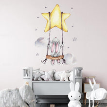 Load image into Gallery viewer, Adorable Bears and Bunnies Swinging On The Star and Moon Wall Stickers - Decor Home