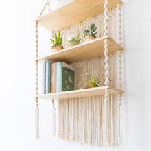 Load image into Gallery viewer, Tripe Plant Hanger Handmade Macrame Wooden Floating Shelf - Decor Home
