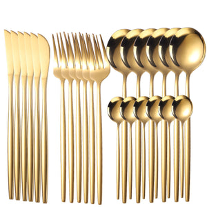 24 Pcs Matte Finish Gold Cutlery Set Gift Box