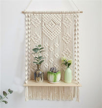 Load image into Gallery viewer, Macrame Wall Hanging Planter Wooden Floating Shelf - Decor Home