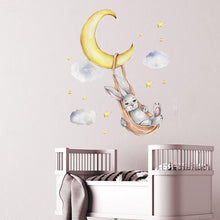 Load image into Gallery viewer, Adorable Bears and Bunnies Swinging On The Star and Moon Wall Stickers - Decor Home