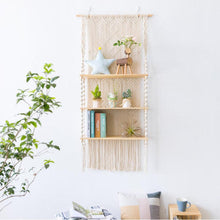 Load image into Gallery viewer, Tripe Plant Hanger Handmade Macrame Wooden Floating Shelf - Decor Home