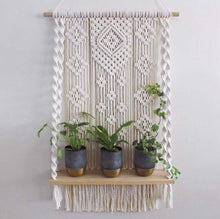 Load image into Gallery viewer, Macrame Wall Hanging Planter Wooden Floating Shelf - Decor Home