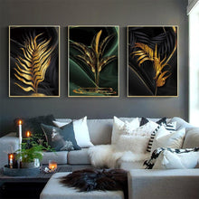 Load image into Gallery viewer, Abstract Black Golden Leafs Wall Art Prints (60x90cm) - Decor Home