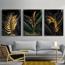 Load image into Gallery viewer, Abstract Black Golden Leafs Wall Art Prints (60x90cm) - Decor Home