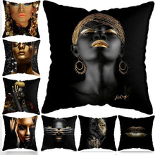 Load image into Gallery viewer, Black and Gold Beauty Art Cushion Covers - Decor Home