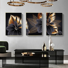 Load image into Gallery viewer, Large Black and Gold Plant Leaf Canvas Prints (60x80cm) - Decor Home
