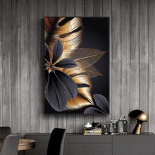 Load image into Gallery viewer, Large Black and Gold Plant Leaf Canvas Prints (60x80cm) - Decor Home