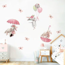 Load image into Gallery viewer, Adorable Bunnies On Umbrella Wall Decals - Decor Home